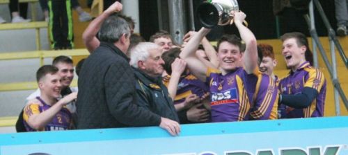 Wolfe Tones victorious Junior D Captain 2008 Declan County and son Cian with Championship cup.
